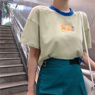 Color Block Short-sleeve Crop Top