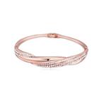 Simple Plated Rose Gold Bangle With White Austrian Element Crystal