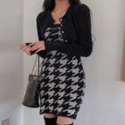 Knit Set: Cardigan + Houndstooth Tube Top + Miniskirt
