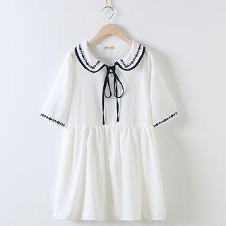 Embroidered Peter Pan Collar A-line Dress