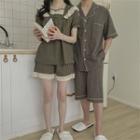 Couple Matching Short-sleeve Plaid Shirt / Shorts / Blouse / Shorts / Set