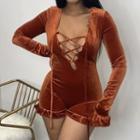 Long-sleeve Lace Up Romper