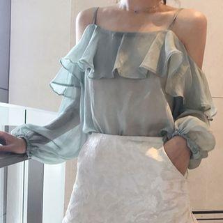Cold-shoulder Ruffle-trim Blouse As Shown In Figure - One Size