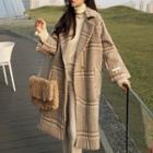 Plaid Double-breasted Midi Coat Coffee - One Size