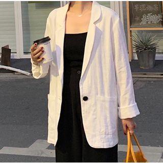 Single-button Linen Long-sleeve Blazer White - One Size