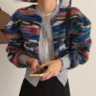 Single-breasted Striped Color Panel Cardigan As Shown As Figure - One Size