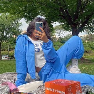 Embroidered Crop Zip-up Hoodie