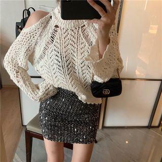 Loose-fit Knit Top / Glittered Slim-fit Skirt
