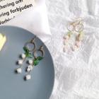 Faux Pearl Flower & Leaf Dangle Earring