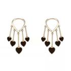 Heart Fringed Drop Earring 1 Pair - Black & Gold - One Size