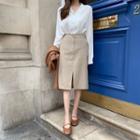 Long-sleeve V-neck Blouse / Midi Skirt