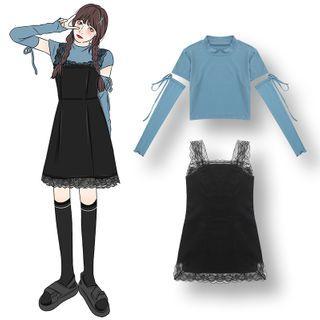 Plain Crop T-shirt / Lace A-line Dress