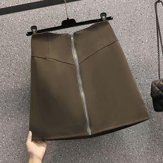 High Waist Zip Mini A-line Skirt