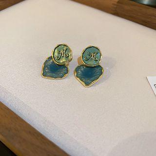 Lettering Glaze Alloy Earring 1 Pair - Gold & Blue - One Size
