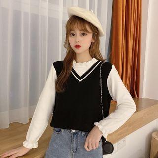 Mock Two-piece Ruffle Trim Sweater