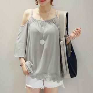 Cold-shoulder Lace-trim Top