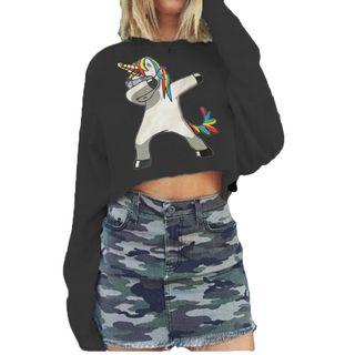 Cropped Cartoon Unicorn Print Top