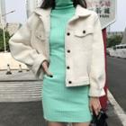 Fleece Button Jacket / Turtleneck Sleeveless Knit Dress