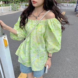 Off-shoulder Tie Dye Blouse Green - One Size