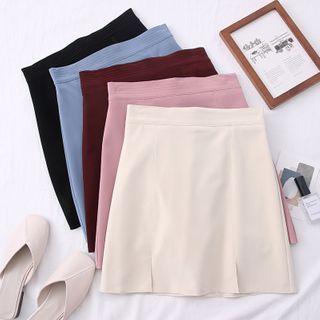 Faux-leather Slited Mini Skirt