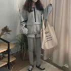 Set: Zip Placket Hoodie + Shorts + Leggings Hoodie & Shorts & Leggings - Gray - One Size