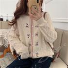 Round-neck Flower Print Cable-knit Cardigan