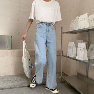 High-waist Wide-leg Split Jeans