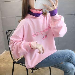 Mock Two-piece Turtleneck Embroidered Hoodie