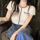 Short-sleeve Knit Crop Top White - One Size