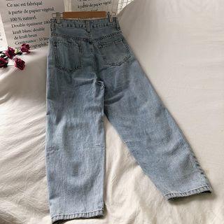 Plain Distressed Straight-cut Jeans