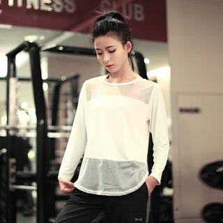Mesh Panel Sports Long-sleeve Top