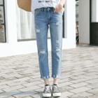 Ripped Straight Leg Cropped Jeans