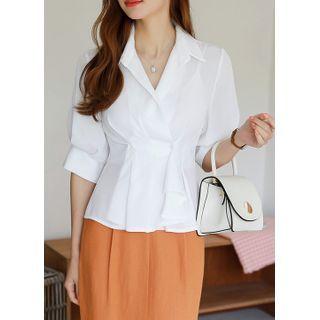 Draped Pleated-waist Wrap Blouse