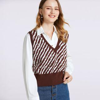 Zebra Print V Neck Crop Knit Vest