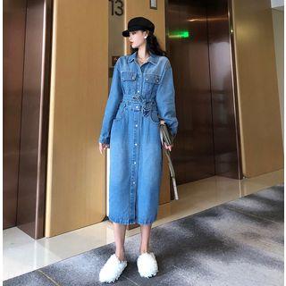 Midi Denim Shirt Dress Blue - One Size