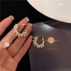 Sterling Silver Faux Pearl Hoop Earring 1 Pair - Off-white & Gold - One Size