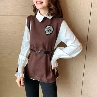 Set: Applique Sweater Vest + Shirt