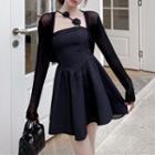 One-shoulder Mini A-line Dress / Cardigan