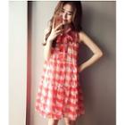 Tie-neck Patterned Sleeveless Chiffon Dress