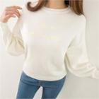 Puff-sleeve Lettering Knit Top