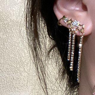 Star Rhinestone Fringed Drop Earring 1 Pair - Gold - One Size