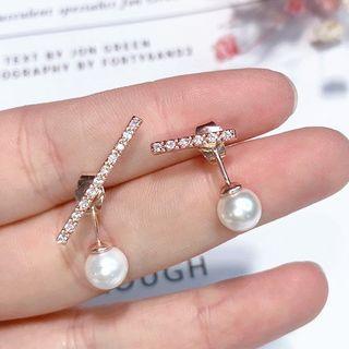 Faux Pearl Rhinestone Bar Earring