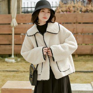 Color Block Lapel Cotton Jacket Milky White - One Size