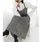 Spaghetti-strap Patterned Knit Dress With Belt Black - One Size