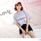 Mesh Sleeve Lettering Lace Top