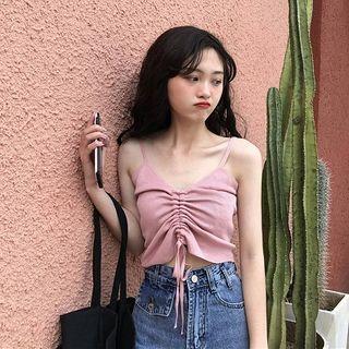 Spaghetti Strap Drawcord Crop Top