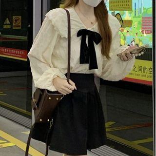 Bow Blouse / A-line Mini Skirt
