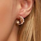 Alloy Faux Pearl Moon Earring 01-0372 - 1 Pair - Gold - One Size