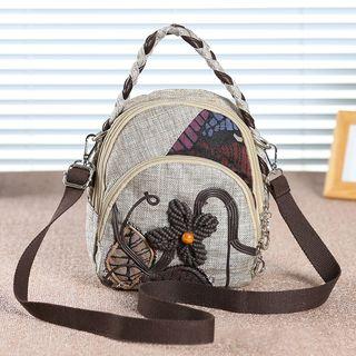 Flower Print Woven Applique Canvas Backpack Light Gray - One Size