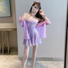 Lace Camisole Top / A-line Skirt / Light Jacket / Set